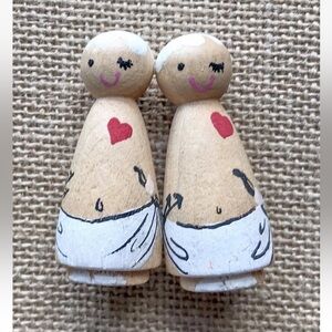 Vintage Winking Cupid Wood Peg Dolls Angel Hand Painted Kitsch Playful Funny